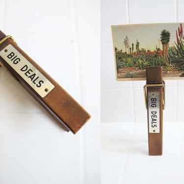 Vintage Big Deals Oversized Wood Clothespin Clip Photo Paper Holder 