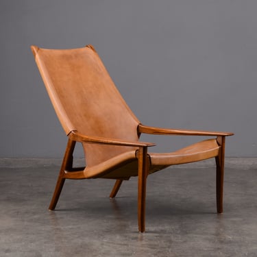 1950's Lars Hjelle Teak and Leather Sling Lounge Chair 