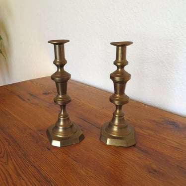 Antique Brass Candlestick Holders Pair Push Up Candle Ejector 10