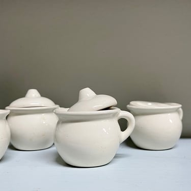 Tiny Ceramic Bowls Cups Lids | Spice Salt Sugar Dish | Paint Pot | Herb Tea Coffee Creamer | Pottery Handmade | Cream White 1970s Stoneware 