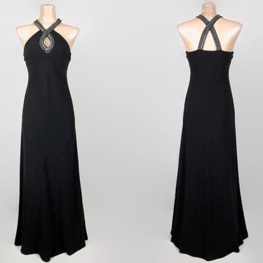 VINTAGE 00s Beaded Halter Neck Formal Cocktail Dress By Ralph Lauren | Y2K Sexy Long Formal Bias Cut Gown | Size 2 VFG 