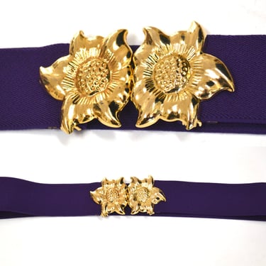 80s 90s Vintage Gold Flower Belt Buckle Purple | Hooked on  display picture 1