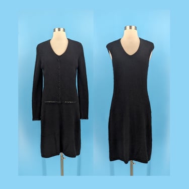 Y2K Ralph Ralph Lauren Black Angora Sheath Dress and Cardigan Set - Medium 