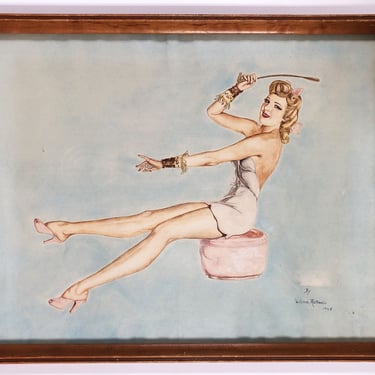 Wood Framed Pinup Painting by Wilma Raffaelli, 1948 