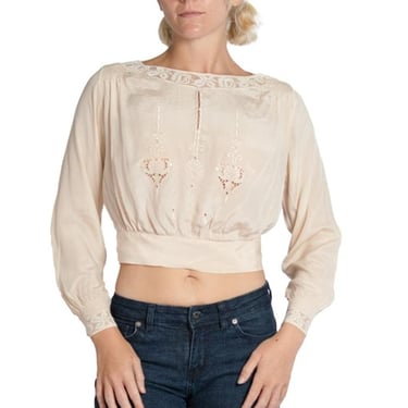 Edwardian Blush Silk Top With Hand Embroidery 