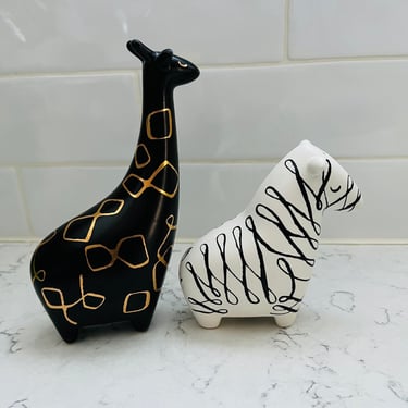 Like New_Abstract Black Giraffe and White Zebra Salt and Pepper Shakers by Lenox Kate Spade by LeChalet