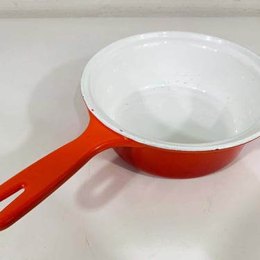 Vintage Casron Sauce Pot Cast Iron Red Orange Made in Japan #2 Danish Modern MCM Mid-Century Kitchen Cookware Enamelware Pan Saucepan 1960s 