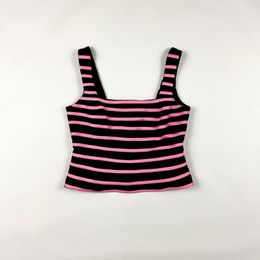 y2k JS Collections Pink and Black Fitted Tank Top / Structured / Corset / The Nanny / 1990s / Club / 00s / Rave / Bratz / Size 10 / M / L 
