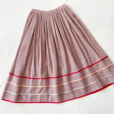 1980s Geoffrey Beene Textured Knit Skirt with Striped Ribbon Trim 