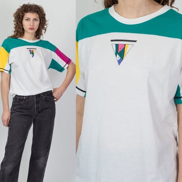 80s Tail Color Block Graphic Tee - Men's Large | Vintage Tennis Sportswear T Shirt 