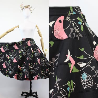 1950s novelty print skirt | atomic full circle | xs - small 