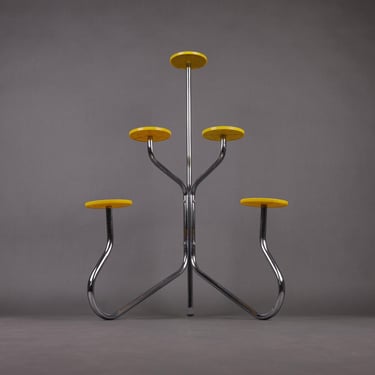 1960s Chrome Plant Stand | Yellow Vintage Flower Shelf | Mid-Century Modern Plant Display 