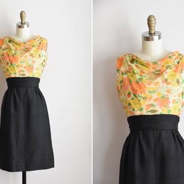 1950s Spring Renewal dress / vintage 50s silk party dress/ floral chiffon wiggle dress 