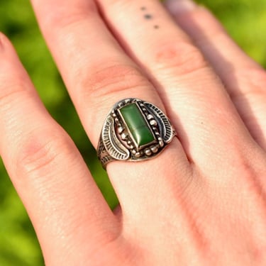 Vintage Silver Agate Ring, Oxidized Silver Setting, Native American Jewelry, Size 6.5 US 
