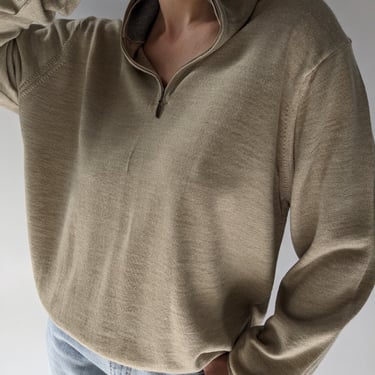 90s Taupe Merino Wool Quarter Zip Henley