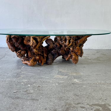 Vintage Mid Century Modern Amorphous/Biomorphic Glass Driftwood Coffee Table 