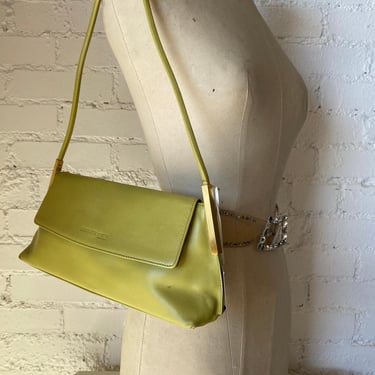 y2k Kenneth Cole chartreuse leather handbag, 90s purse 