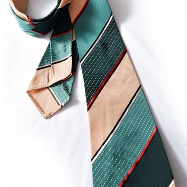 1920's Necktie Art Deco Green Stripes 1930's Men's Suit Tie Rare Vintage Antique 