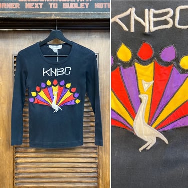 Vintage 1960’s KNBC Peacock Television Station Glam Mod T-Shirt, 60’s Tee Shirt, 60’s Long Sleeve Tee, Vintage Clothing 
