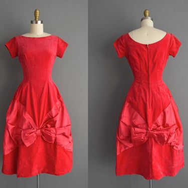 1950s vintage dress | Gorgeous Deep Pink Velvet Cocktail Party Dress | XS Small | 50s dress 