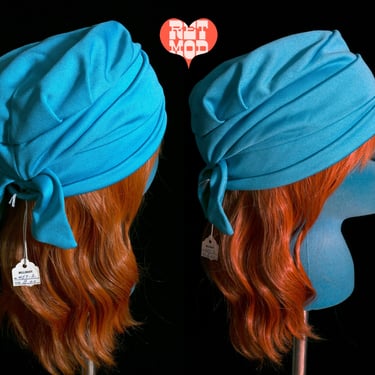 DEADSTOCK Chic Vintage 60s 70s Turquoise Blue Turban Style Hat 