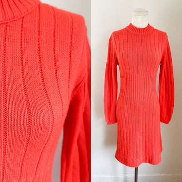 Vintage 1970s Pumpkin Orange Sweater Dress / S 