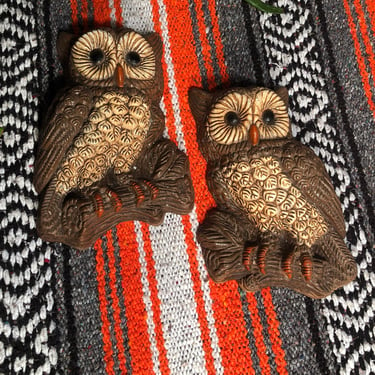 Cute Vintage 1970s Owls Wall Plaques Set 