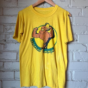 Vintage 1980s 1970s Thrashy Super Jock Yellow T-shirt 