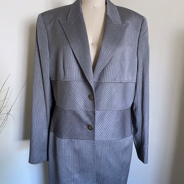 Vintage Escada Blazer, Dark Grey, Textured Long Jacket, US 10/12 