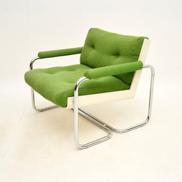 Vintage Tubular Steel Shell Back Midcentury Armchair
