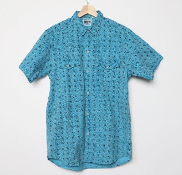 vintage BLUE patterned skater vintage men's 90s y2k cotton shirt button down -- Size Small 