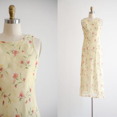yellow maxi dress | 90s y2k vintage My Michele pastel yellow floral bias cut gown 
