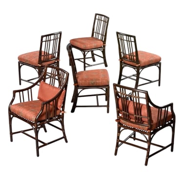 Six Mid-Century McGuire Balboa Chairs in Dark Tobacco Finish 