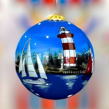 VINTAGE: Reverse Painting Hilton Head Island - South Carolina Ornament - Travel Gift, Christmas Decor -  SKU 00040161 