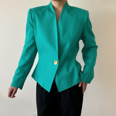 vintage blazer vintage jacket vintage style minimalist 80s retro style fitted jacket classic design cocktail green turquoise size S/PM 