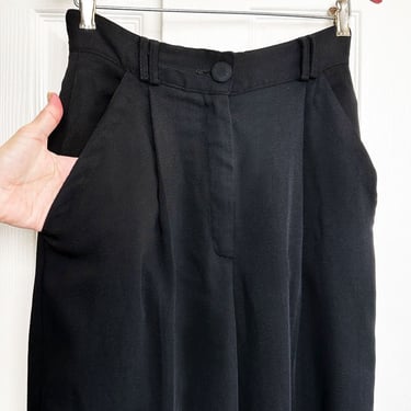 UNGARO Emanuel Black Trouser Dress Pants Vintage Designer, Size 8/42, Women's Baggy Suit Pant 1980's, 1990's Wool Gaberdine Classic 
