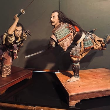 Japanese Pair of Fighting Iki Ningyo Samurai