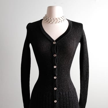 Dazzling 1970's Black & Silver Metallic Knit Sweater by Yves Saint Laurent / S