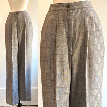 Vintage 80's GLEN PLAID Pleated Trousers Pants / High Waist + No Back Pockets 