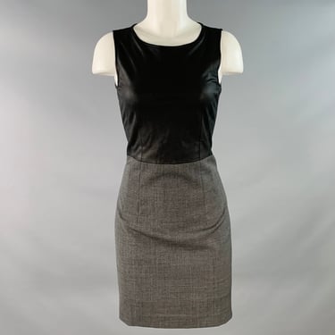 THEORY Size 2 Black Grey Virgin Wool Blend Goat Leather Sleeveless Dress