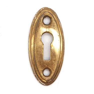 Vintage Traditional 2.125 in. Brass Oval Door Keyhole Cover Plate