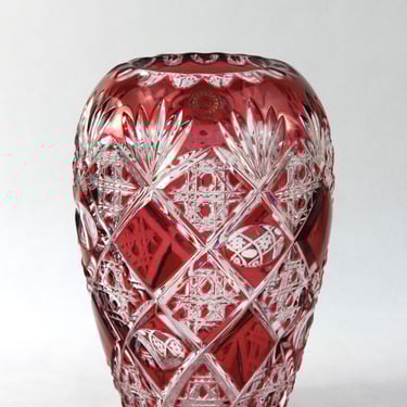Connemara Celtic Crystal Pear Vase Cranberry to Clear Hand Cut OOAK Rare 