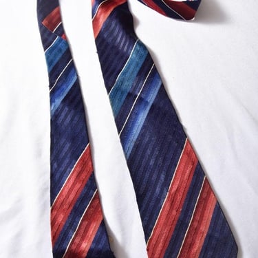 1920's Rayon Men's Art Deco Necktie Tie Blue Red Stripes 1930's Vintage Suit Antique 