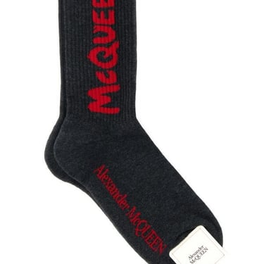 Alexander Mcqueen Men Graphite Stretch Cotton Blend Socks