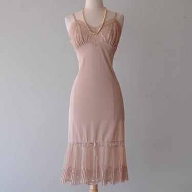 Dreamy 1950's Blush Grey Lace Slip Dress By Vanity Fair / Sz M