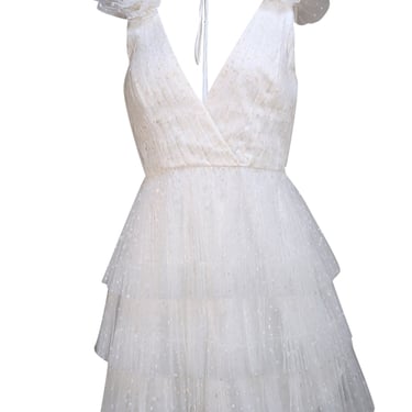 Monique Lhuillier - Ivory Dotted Tulle Cocktail Dress Sz 6