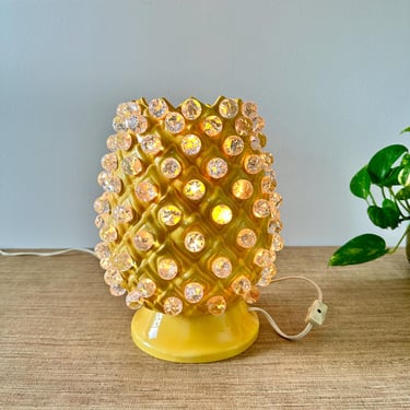 Vintage Ceramic Pineapple Yellow TV Lamp with Glass Marble Inserts 