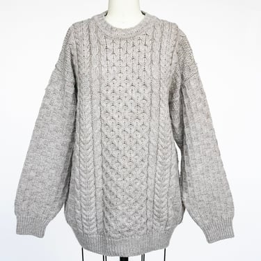 1970s Wool Knit Fisherman Sweater Oversized  L 