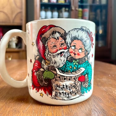 Vintage 1993 Christmas Santa & Mrs Claus Singing Christmas Carols Coffee Tea Mug by Creative Concepts 