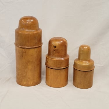 Antique Circa 1910 English Treenware Bottle Holders by S. Maw, Maw & Sons, Set of 3